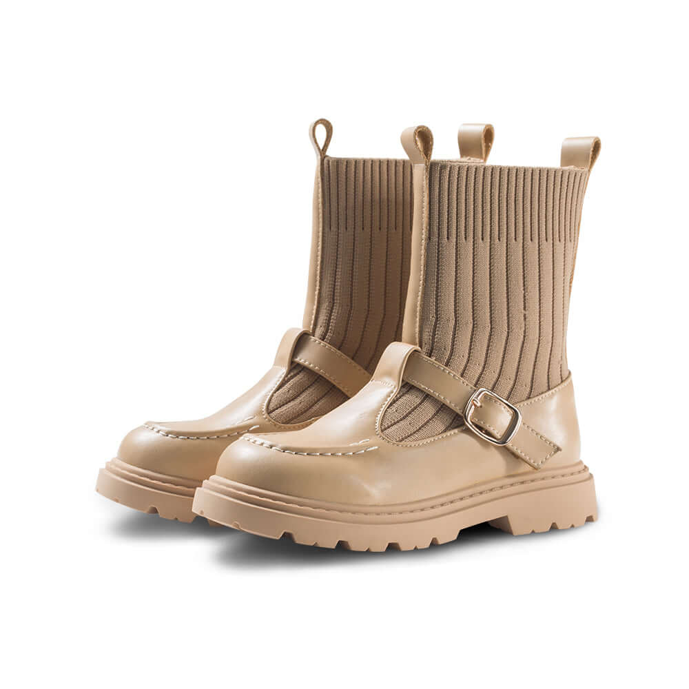 knit sock heel boots for girls all mocha 2