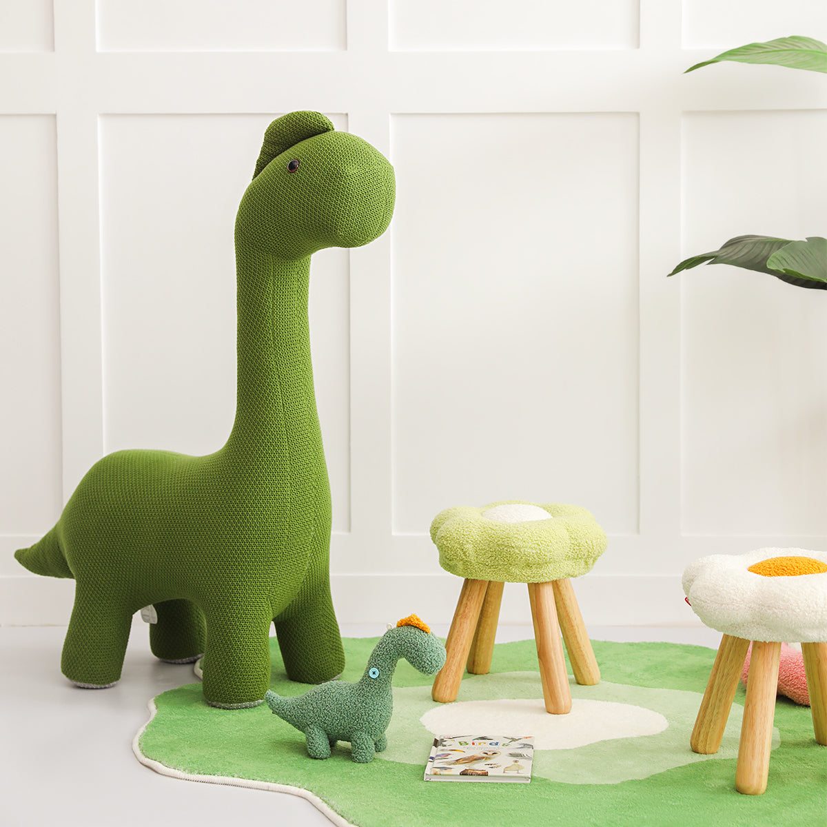 knitted green dinosaur stool all 1