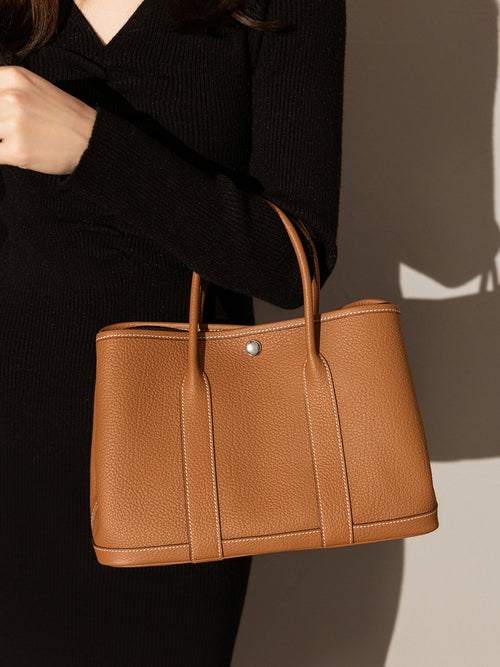 La Rochelle Pebbled Leather Top Handle Tote Bag – Structured Everyday Carryall with Contrast Stitching