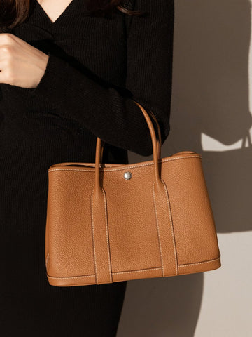 La Rochelle Pebbled Leather Top Handle Tote Bag – Structured Everyday Carryall with Contrast Stitching