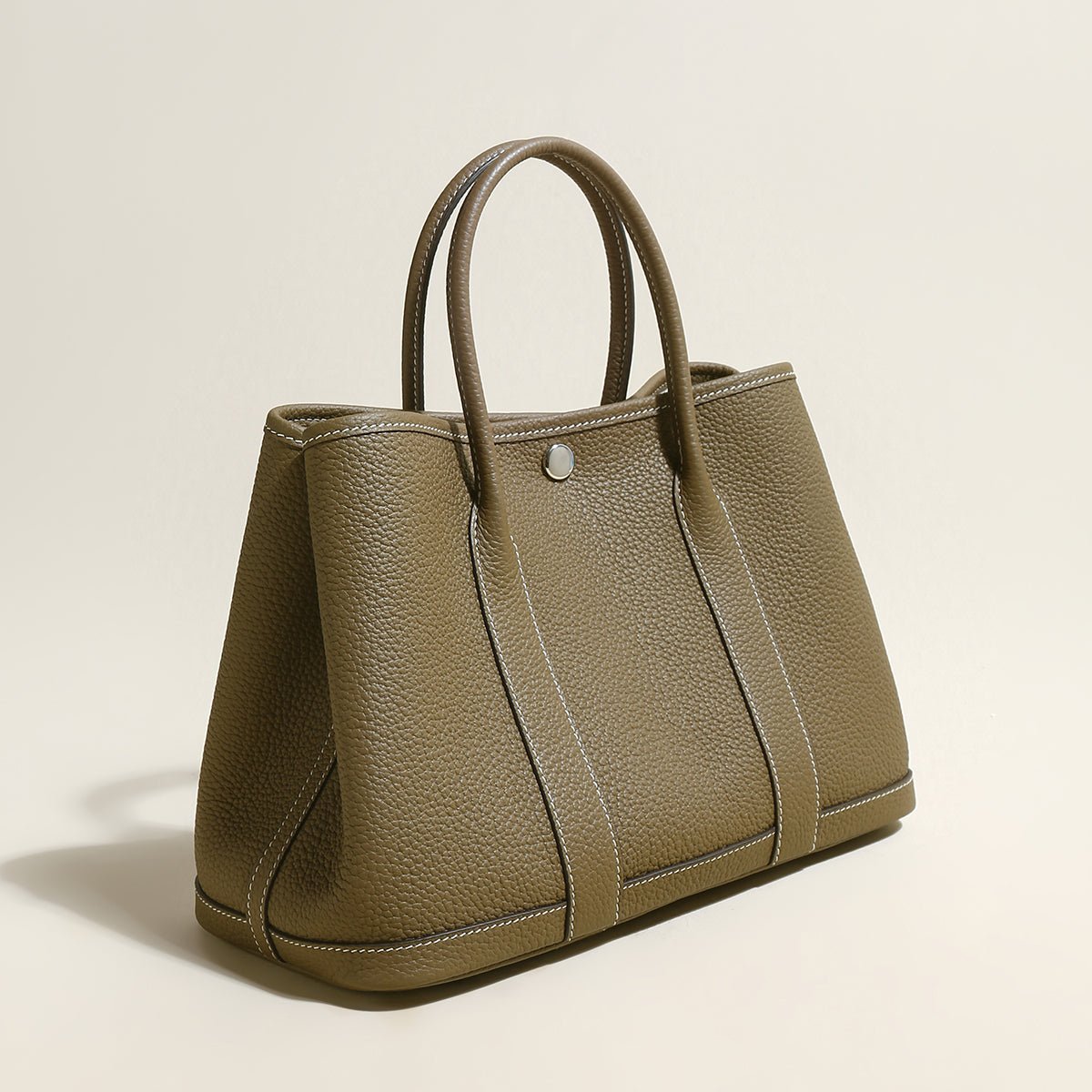 La Rochelle Pebbled Leather Top Handle Tote Bag – Structured Everyday Carryall with Contrast Stitching