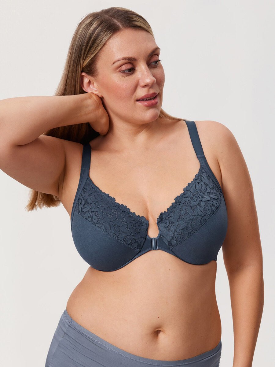 Lace Front Closure Posture Support Underwire Full Coverage Bra