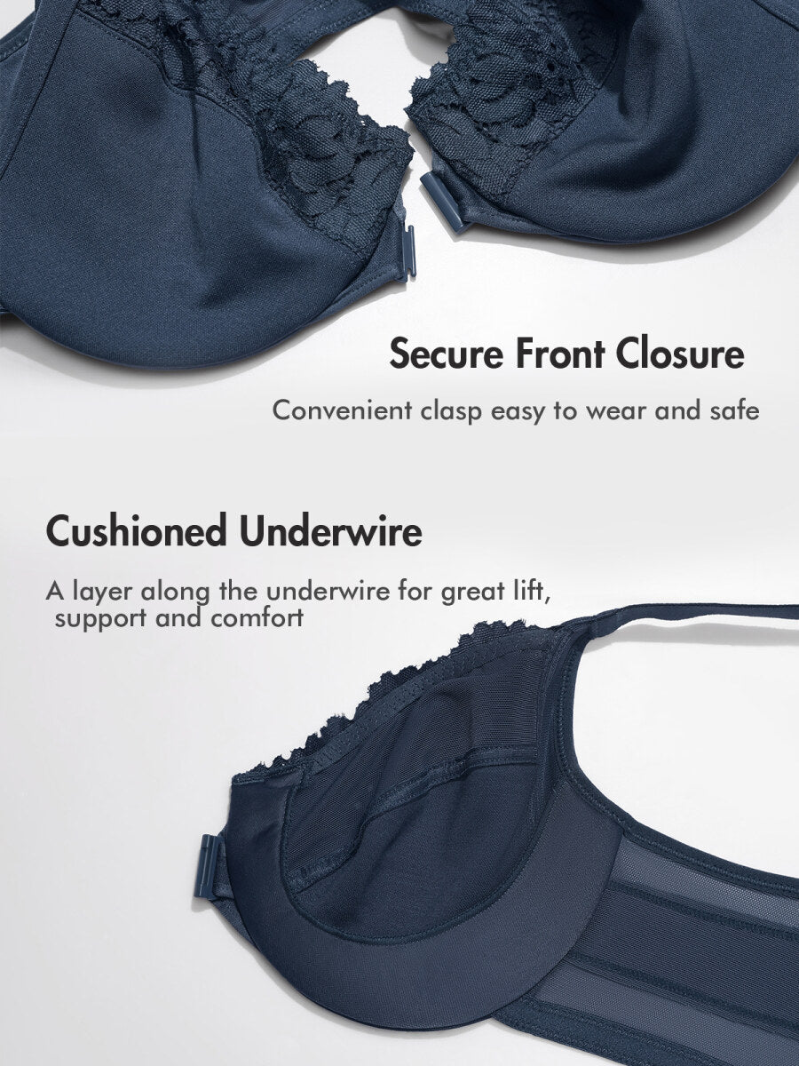 Lace Front Closure Posture Support Underwire Full Coverage Bra