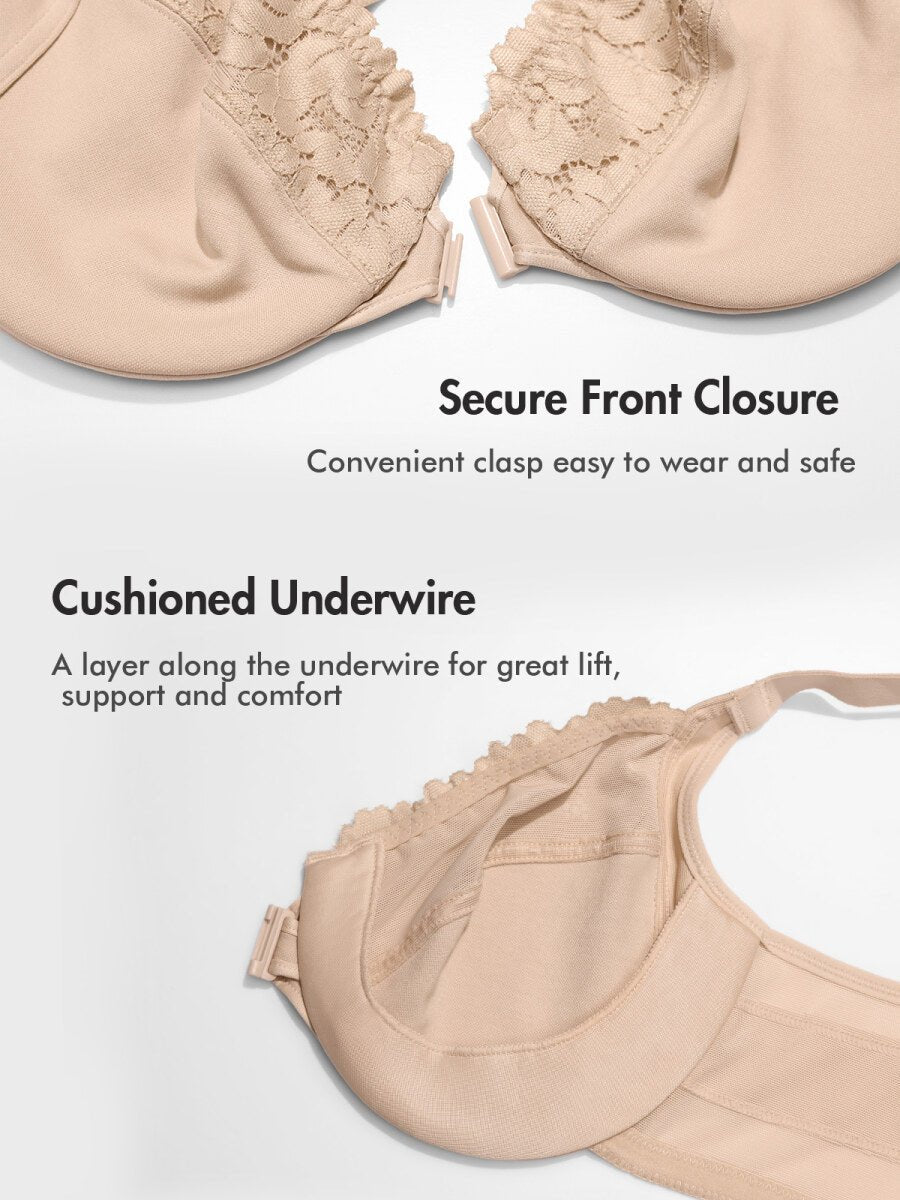 Lace Front Closure Posture Support Underwire Full Coverage Bra