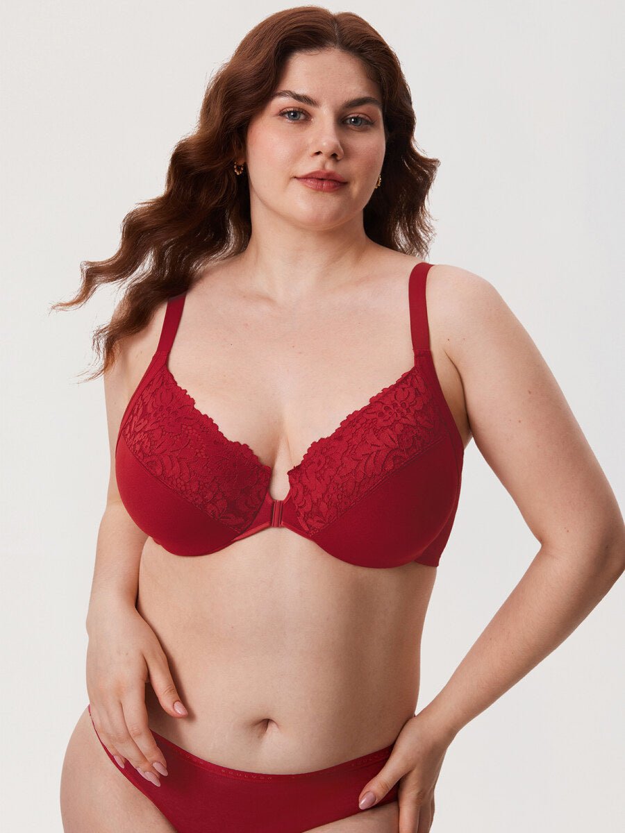 Lace Front Closure Posture Support Underwire Full Coverage Bra
