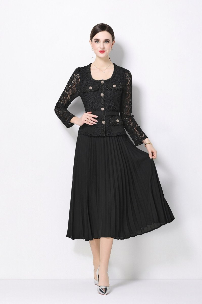 Lace Peplum Jacket & Pleated Skirt Set