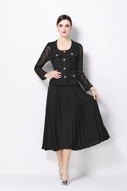 Lace Peplum Jacket & Pleated Skirt Set