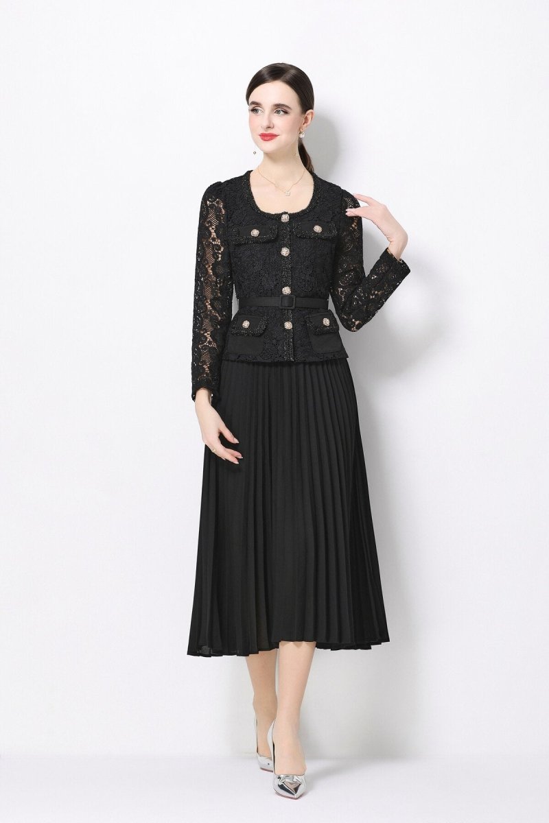 Lace Peplum Jacket & Pleated Skirt Set