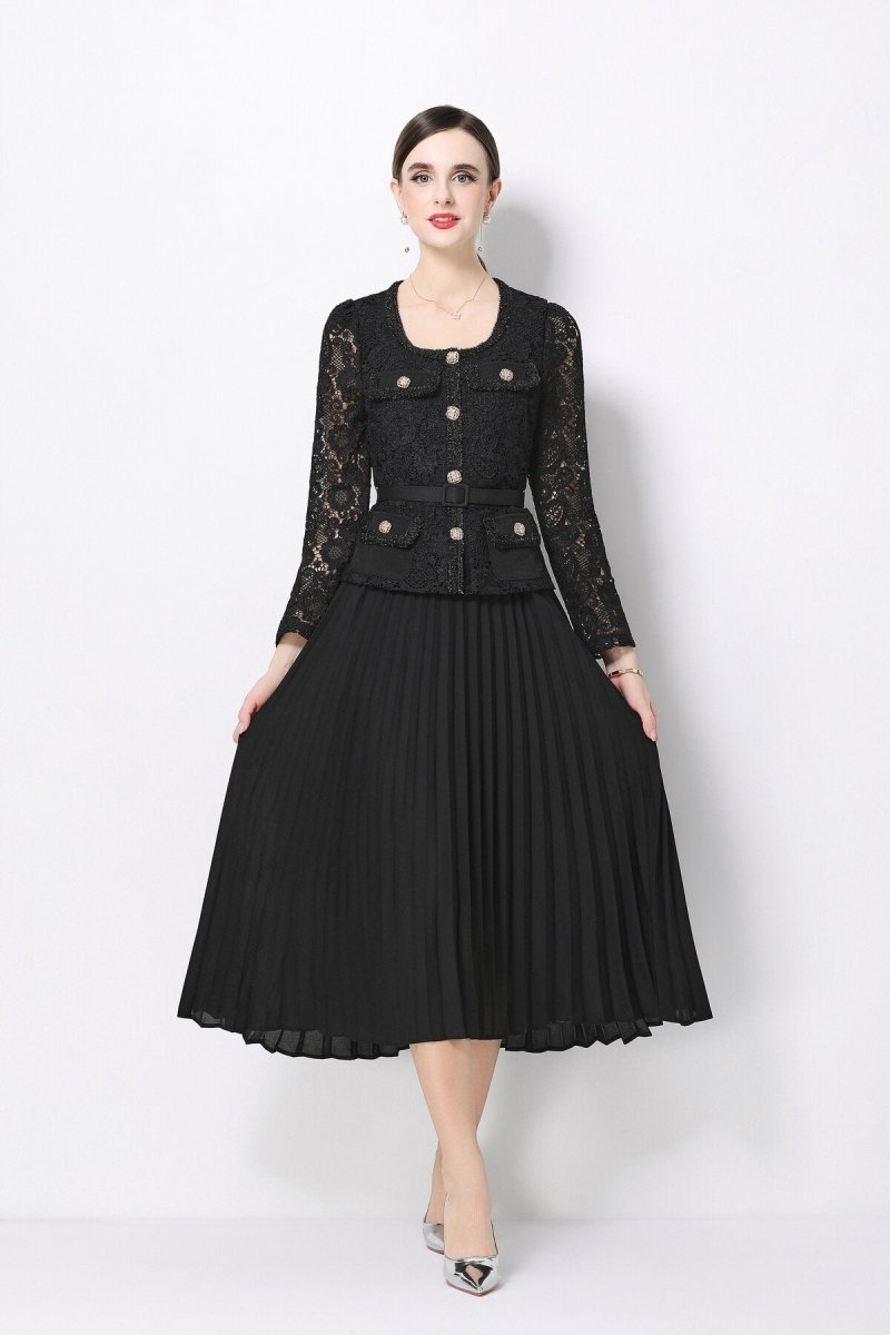 Lace Peplum Jacket & Pleated Skirt Set