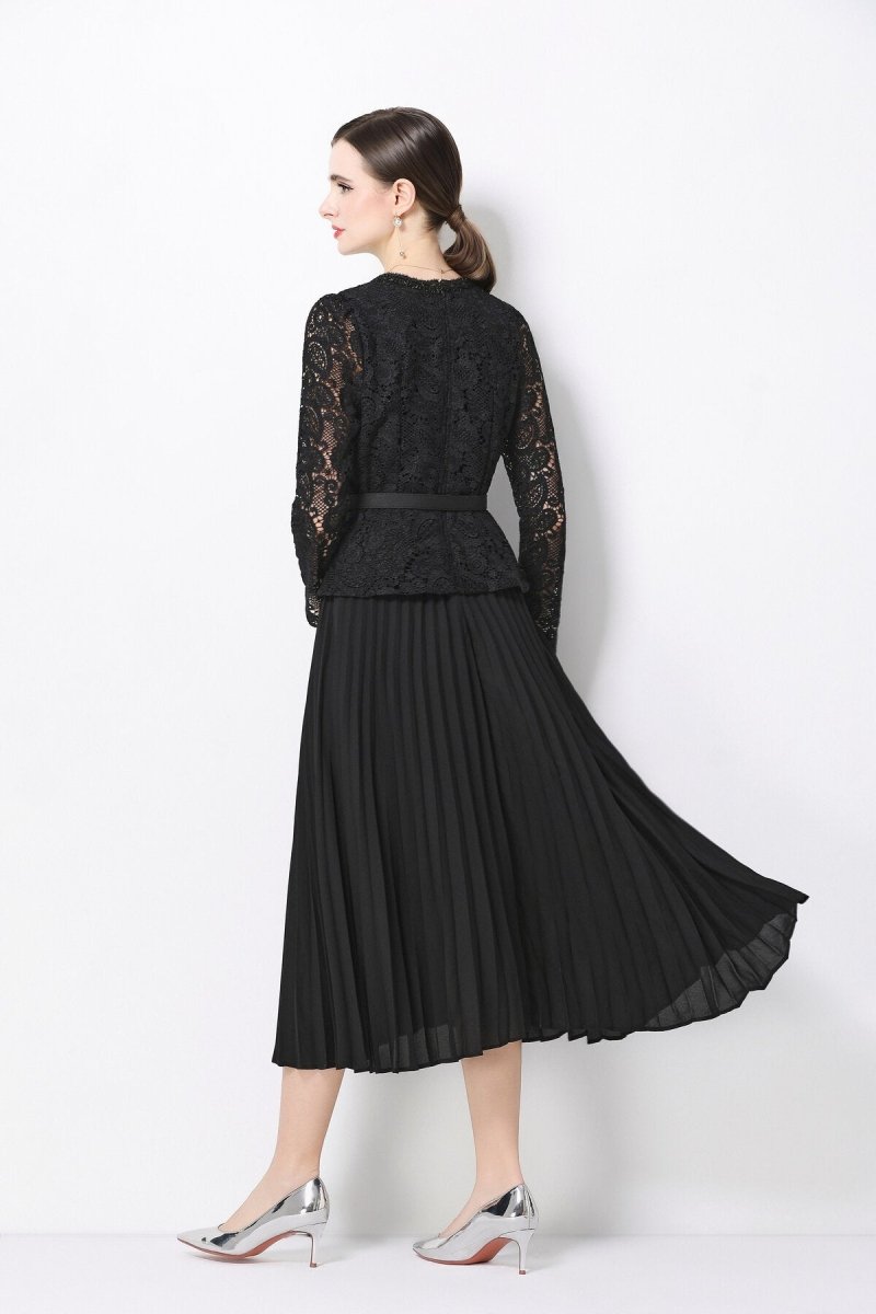 Lace Peplum Jacket & Pleated Skirt Set