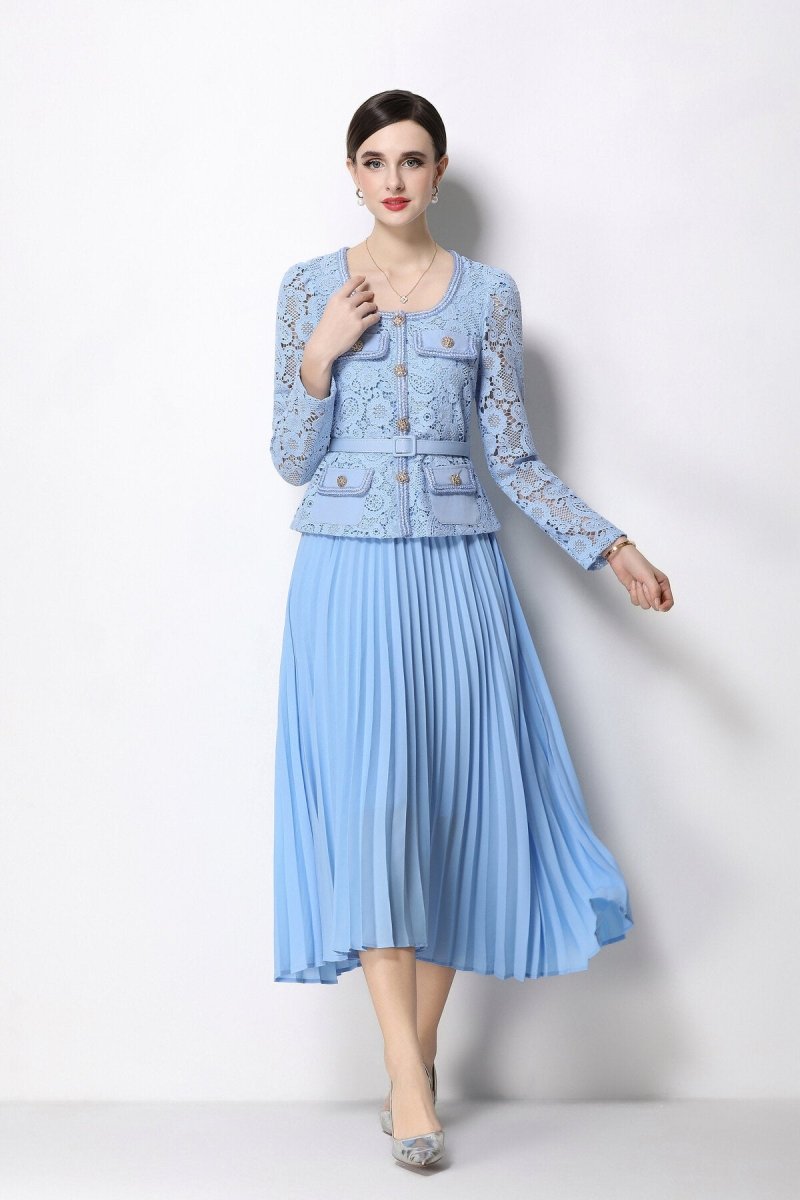 Lace Peplum Jacket & Pleated Skirt Set