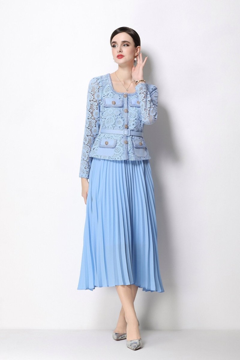 Lace Peplum Jacket & Pleated Skirt Set