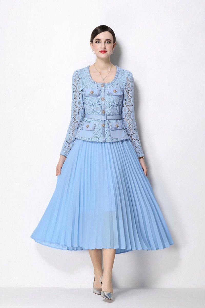 Lace Peplum Jacket & Pleated Skirt Set