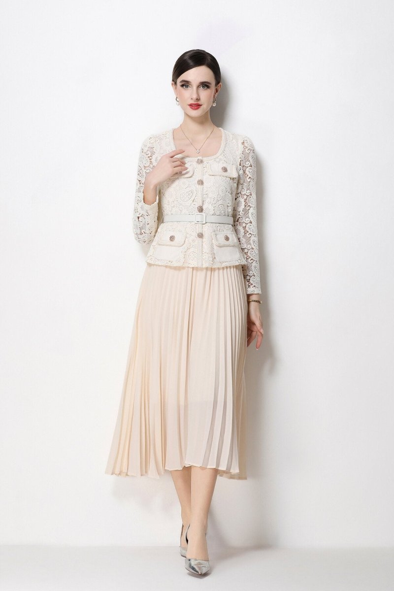 Lace Peplum Jacket & Pleated Skirt Set