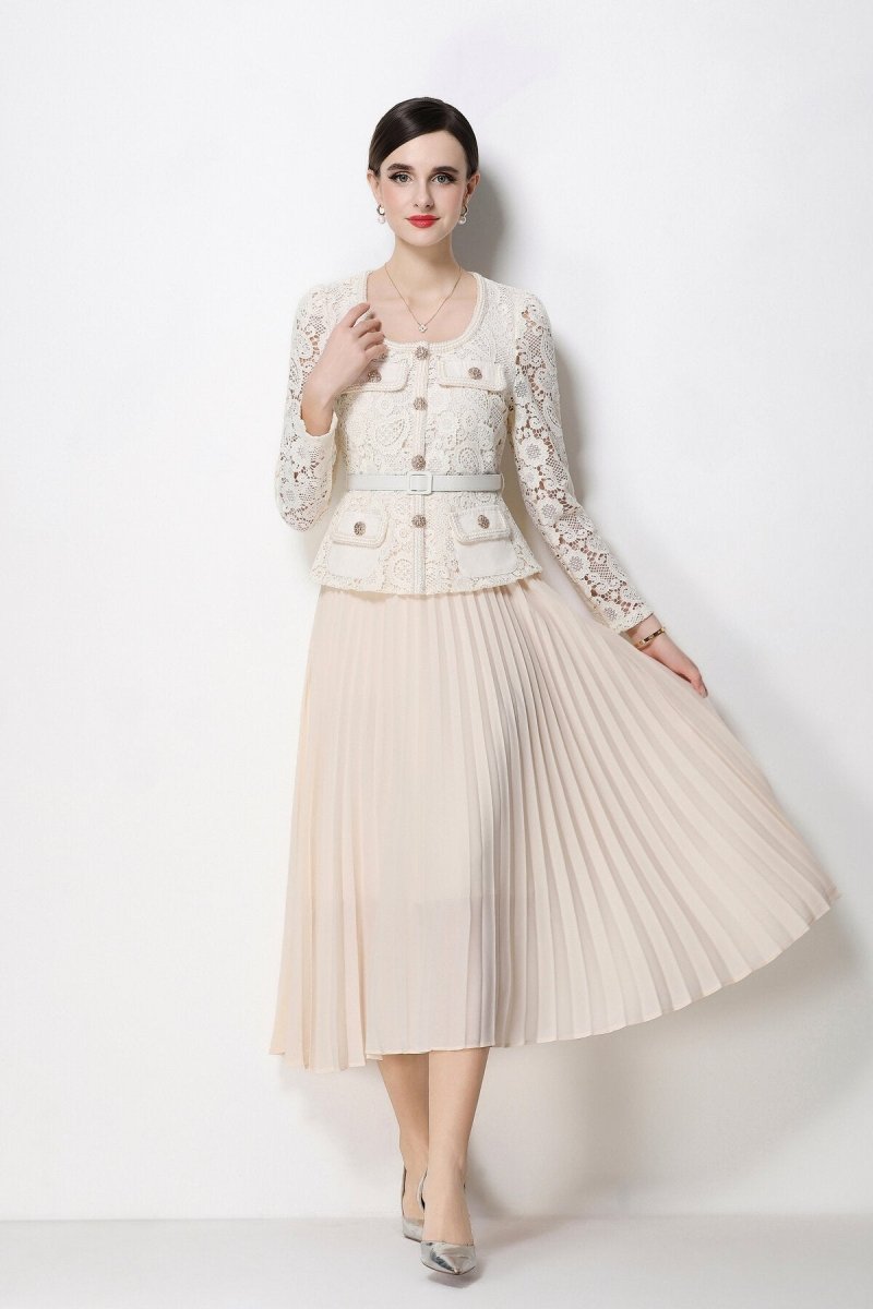 Lace Peplum Jacket & Pleated Skirt Set