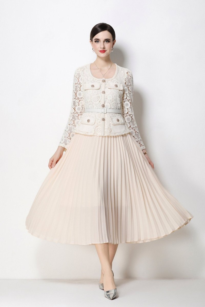 Lace Peplum Jacket & Pleated Skirt Set