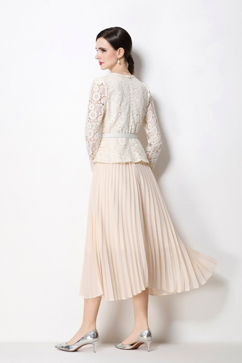 Lace Peplum Jacket & Pleated Skirt Set