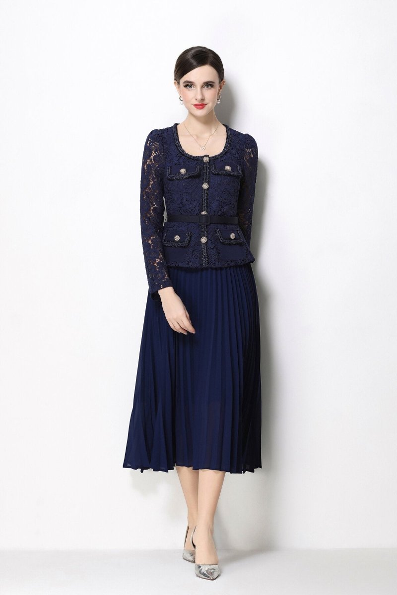 Lace Peplum Jacket & Pleated Skirt Set