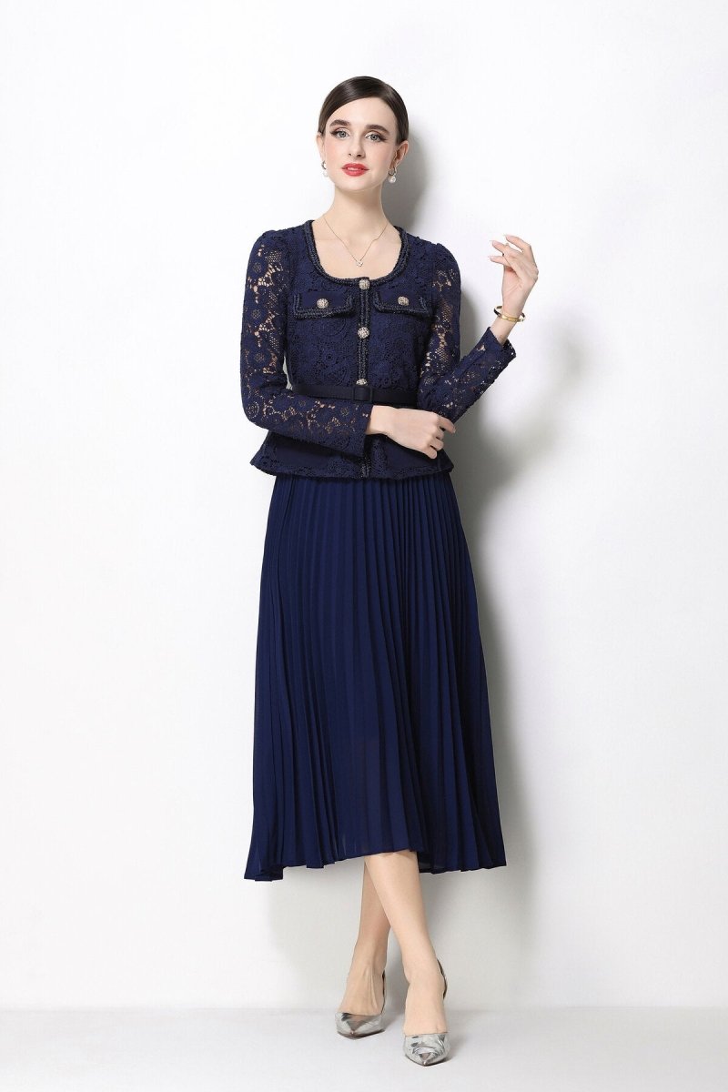 Lace Peplum Jacket & Pleated Skirt Set