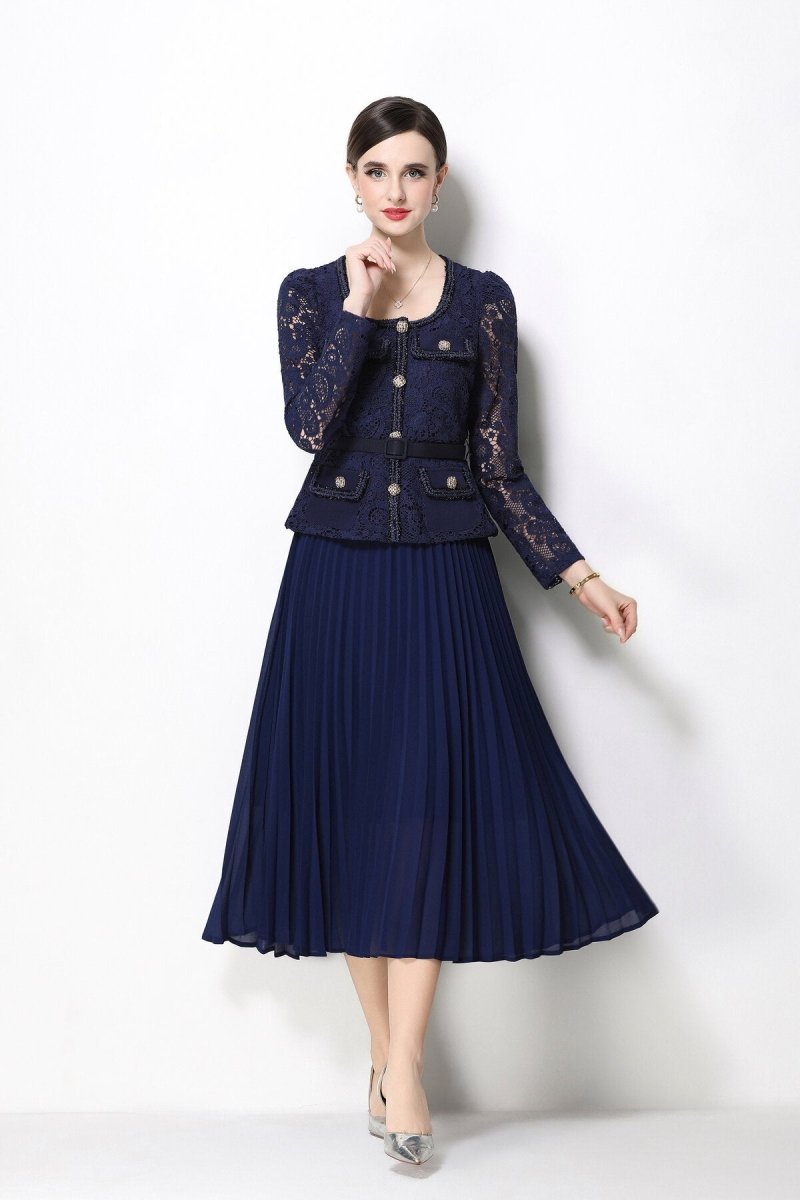 Lace Peplum Jacket & Pleated Skirt Set