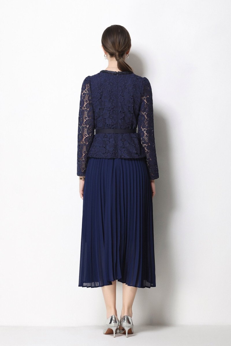 Lace Peplum Jacket & Pleated Skirt Set