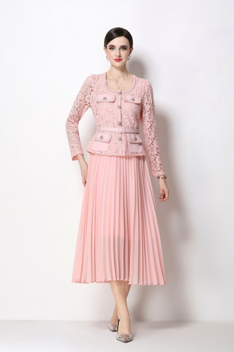 Lace Peplum Jacket & Pleated Skirt Set