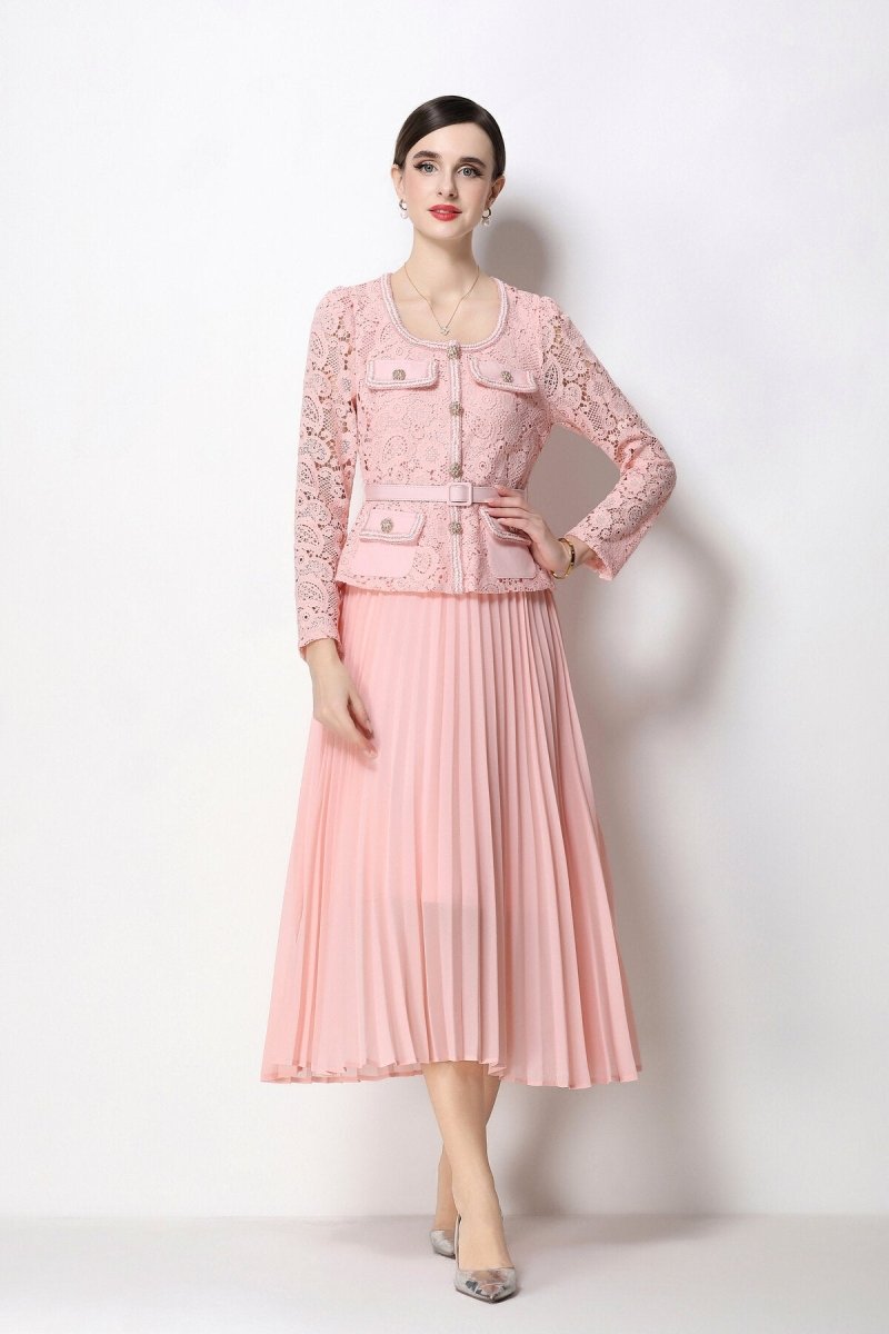 Lace Peplum Jacket & Pleated Skirt Set
