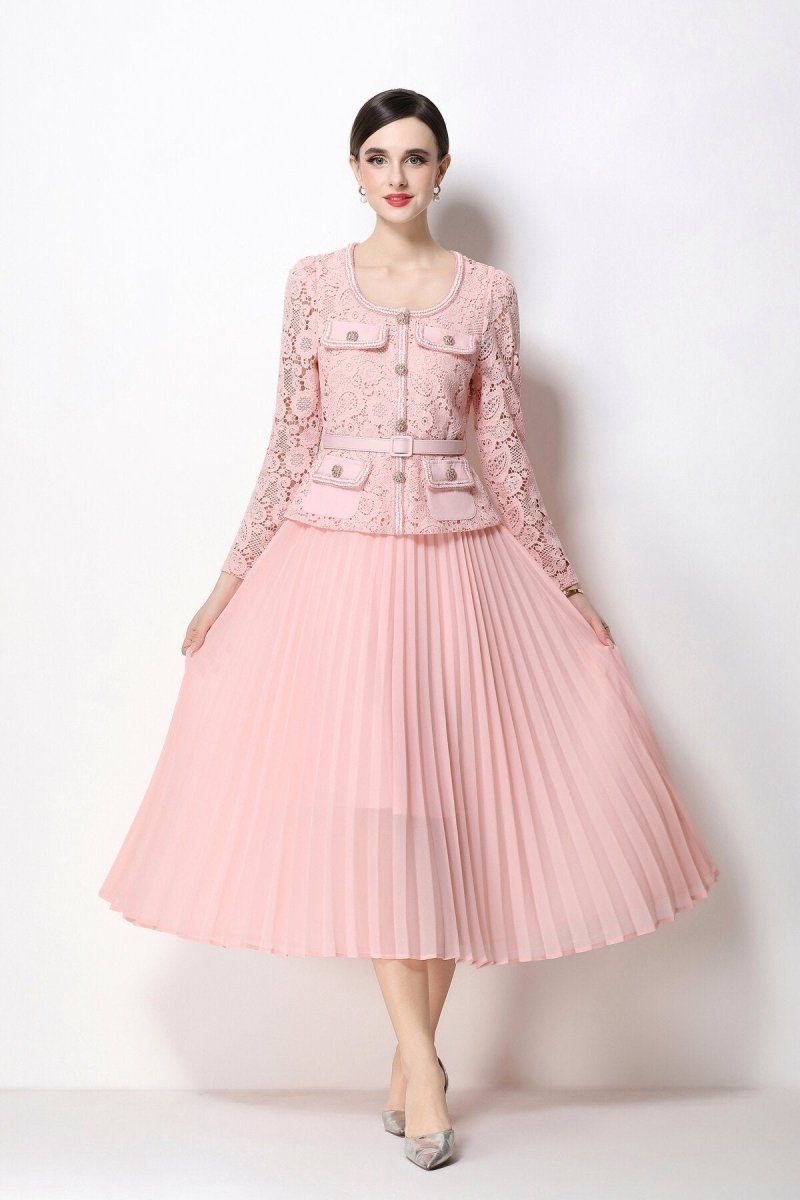 Lace Peplum Jacket & Pleated Skirt Set