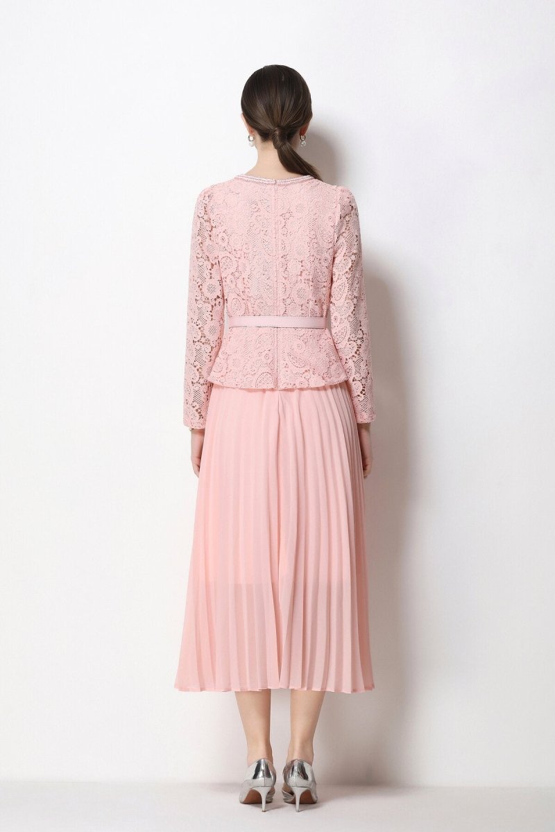 Lace Peplum Jacket & Pleated Skirt Set