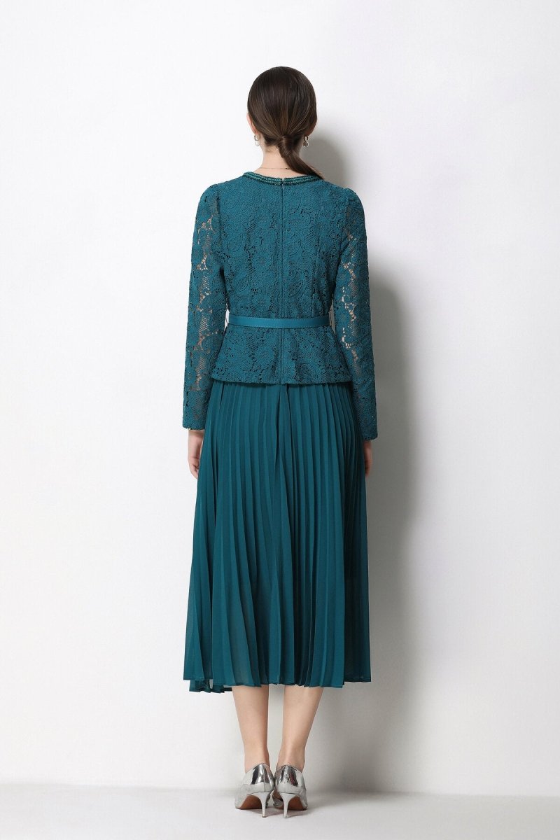 Lace Peplum Jacket & Pleated Skirt Set
