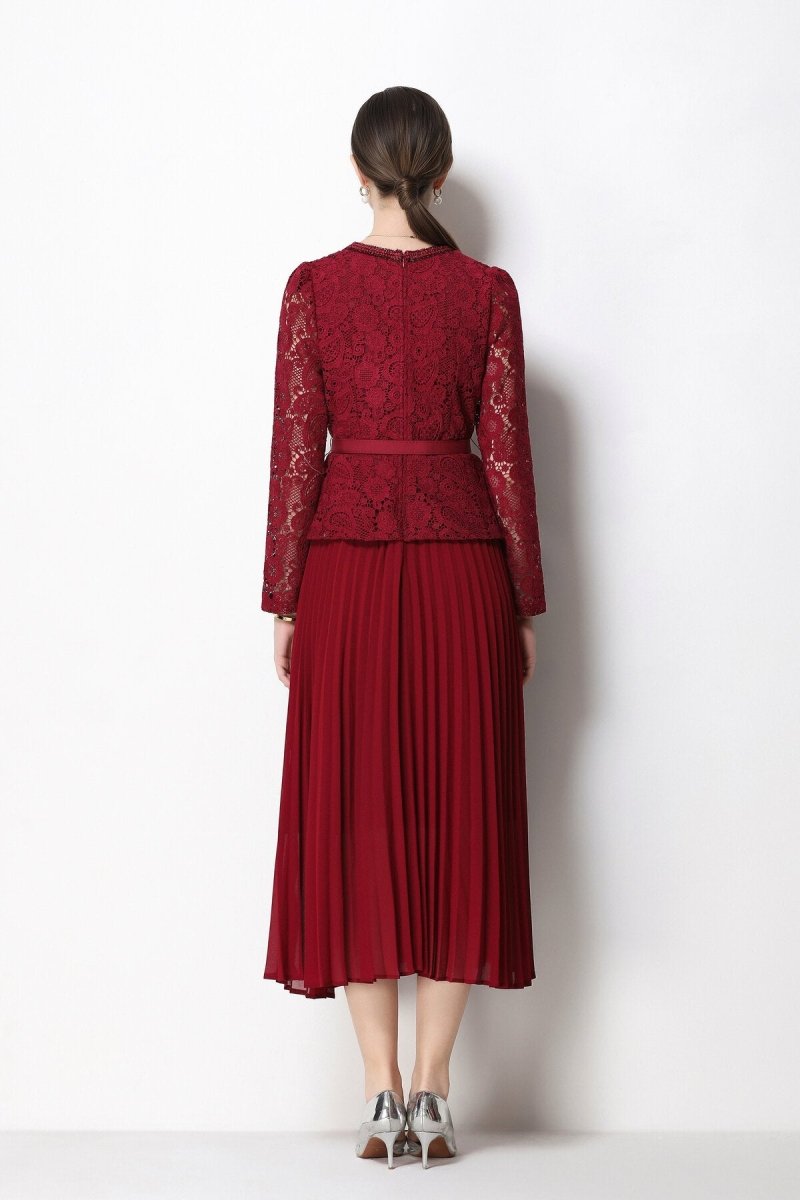 Lace Peplum Jacket & Pleated Skirt Set