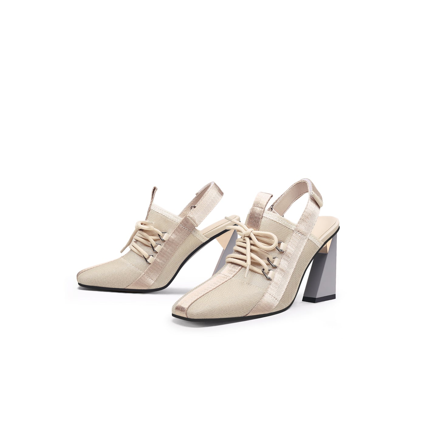 lace up slingback high heel mules all apricot 6