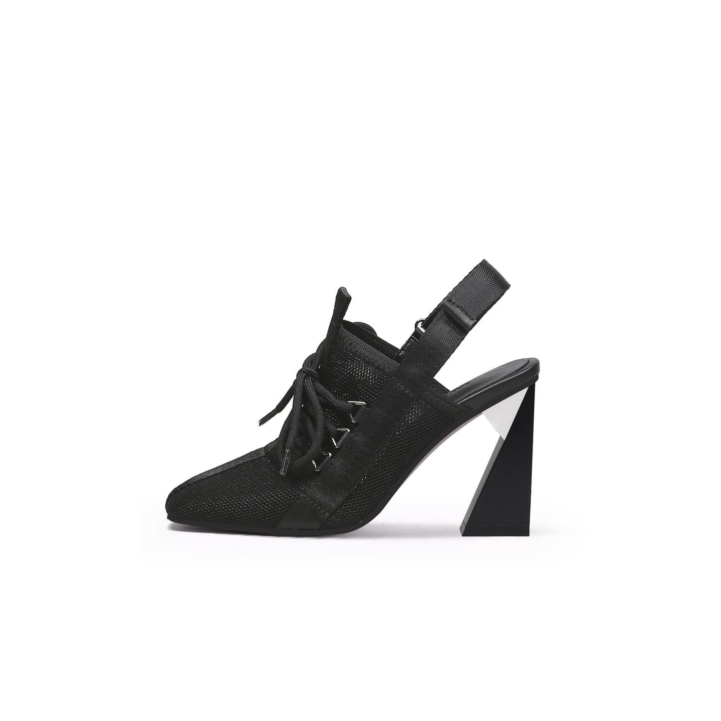 lace up slingback high heel mules all black 1