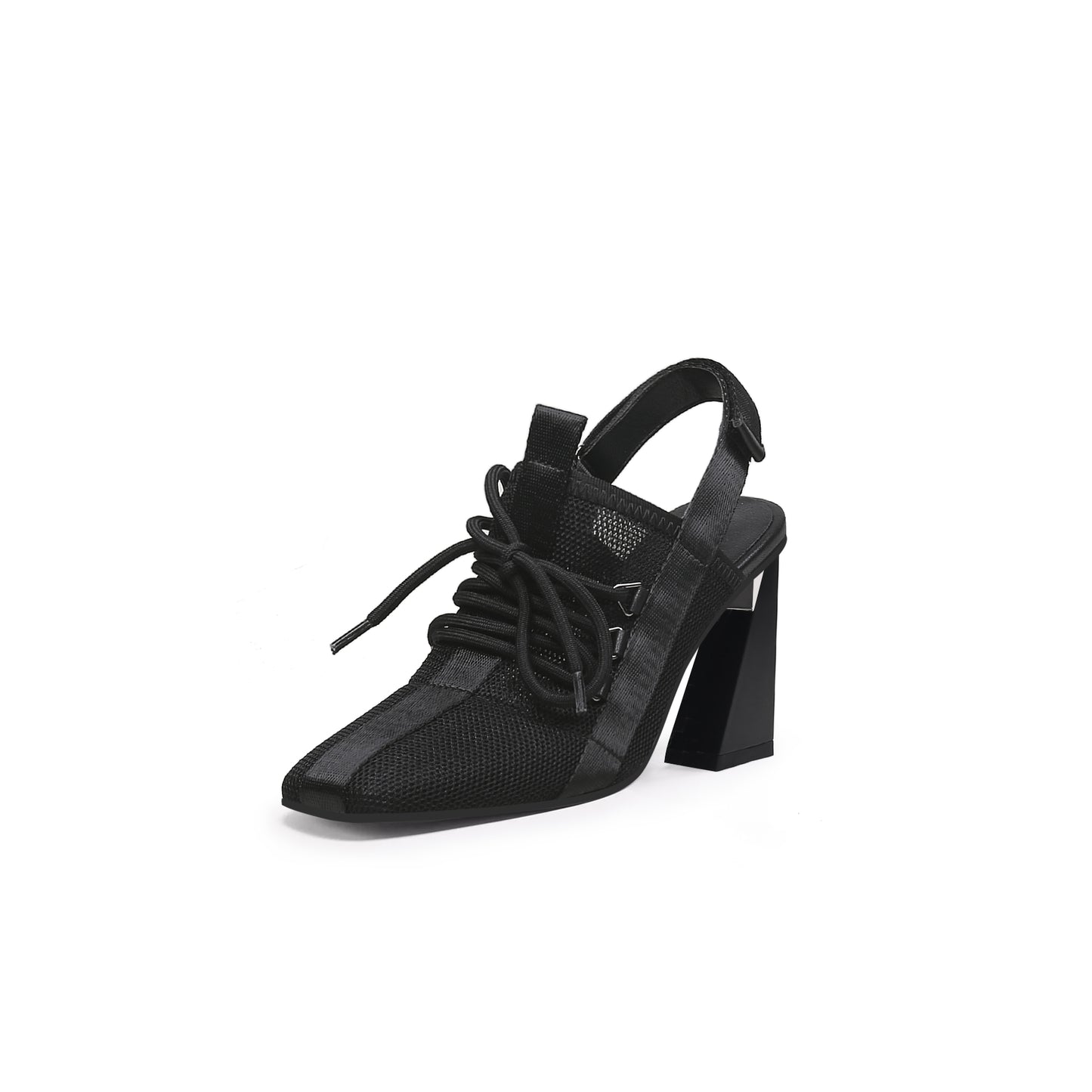 lace up slingback high heel mules all black 2