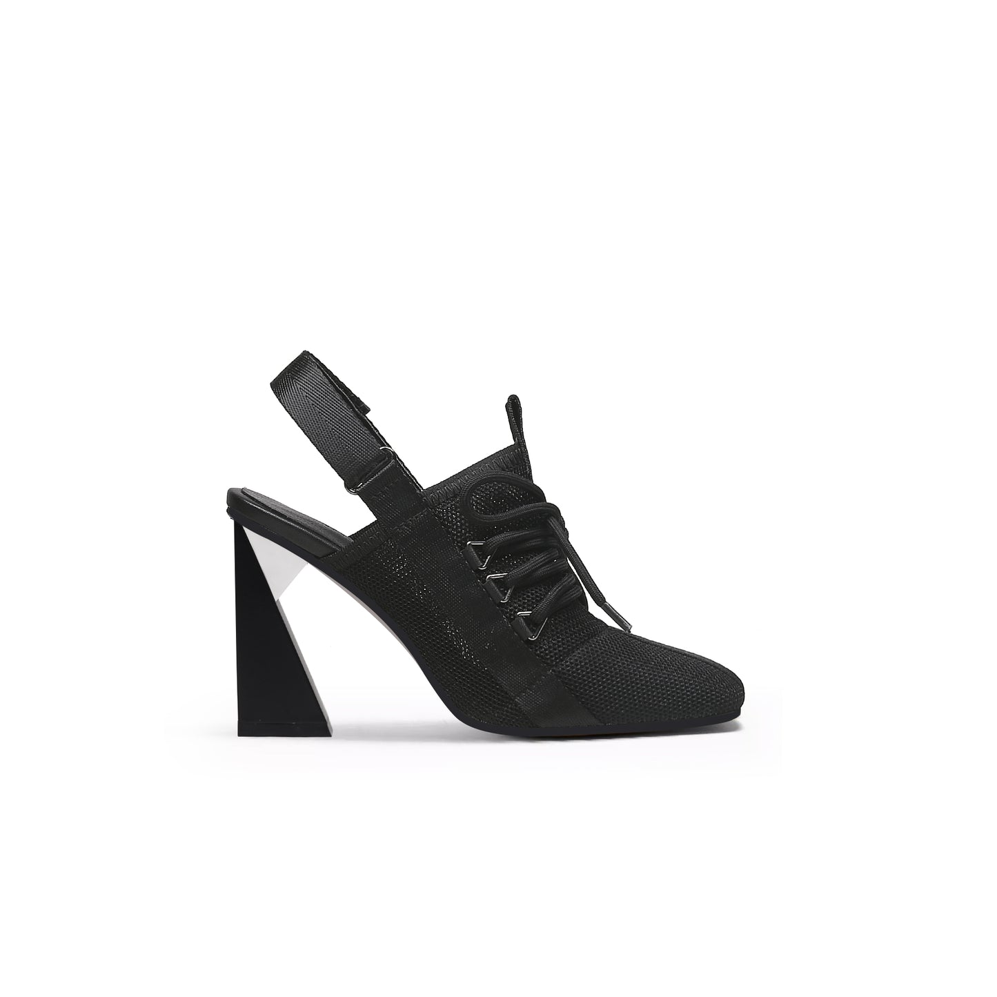 lace up slingback high heel mules all black 3