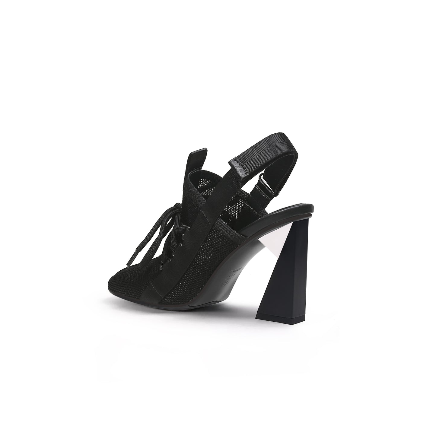 lace up slingback high heel mules all black 4