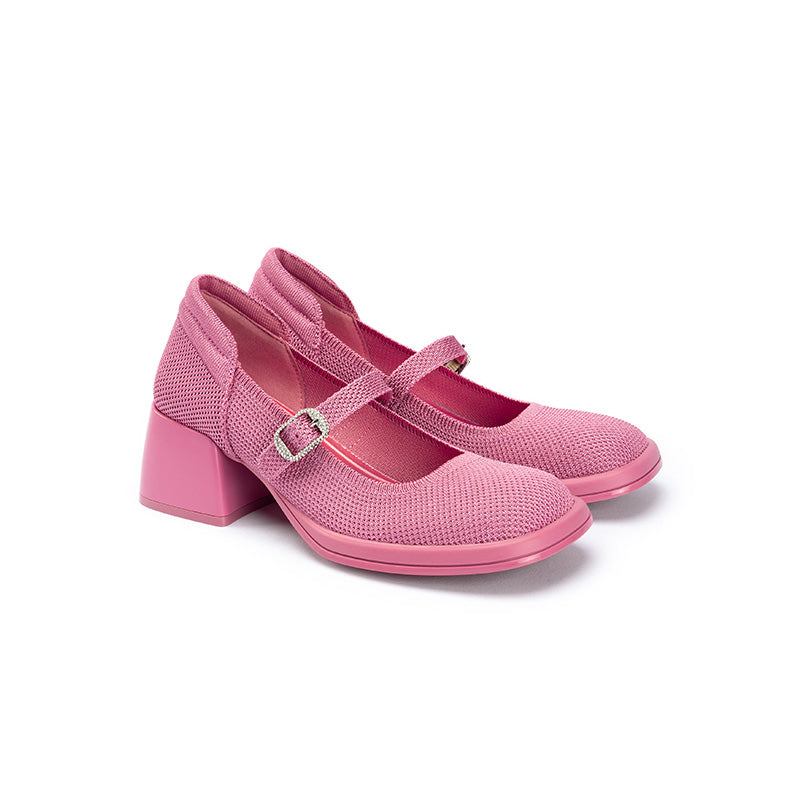Lafayette Square Toe Mary Jane Pumps – Rhinestone Buckle Block Heel Shoes