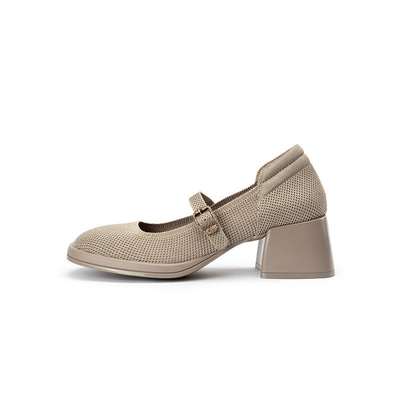 Lafayette Square Toe Mary Jane Pumps – Rhinestone Buckle Block Heel Shoes