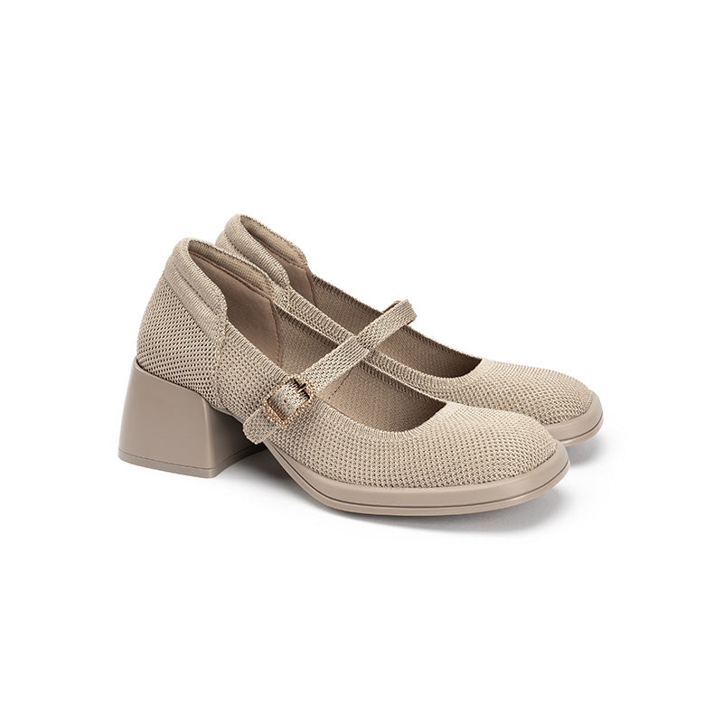 Lafayette Square Toe Mary Jane Pumps – Rhinestone Buckle Block Heel Shoes