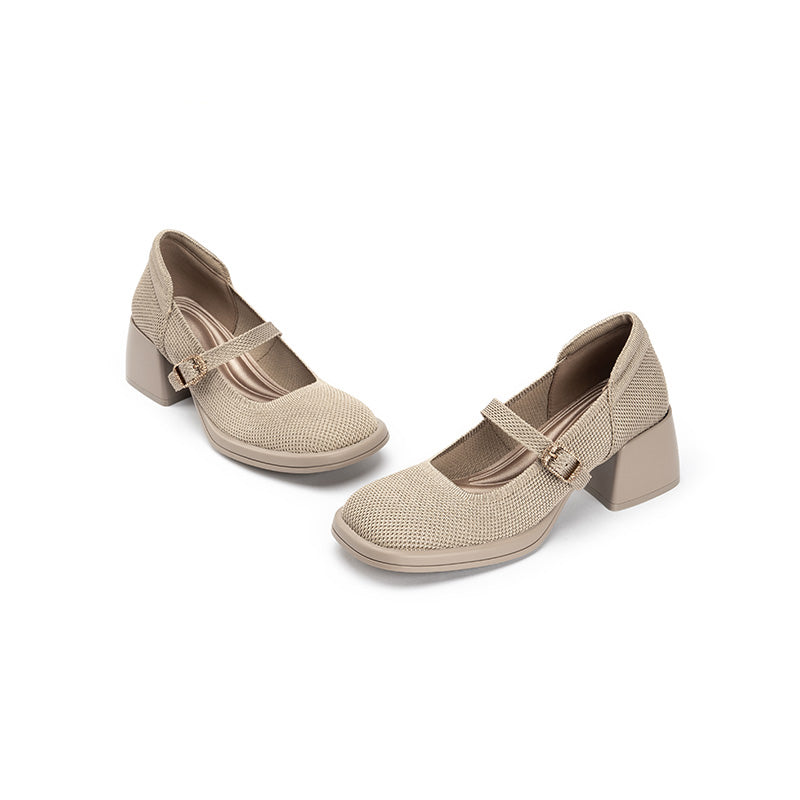 Lafayette Square Toe Mary Jane Pumps – Rhinestone Buckle Block Heel Shoes