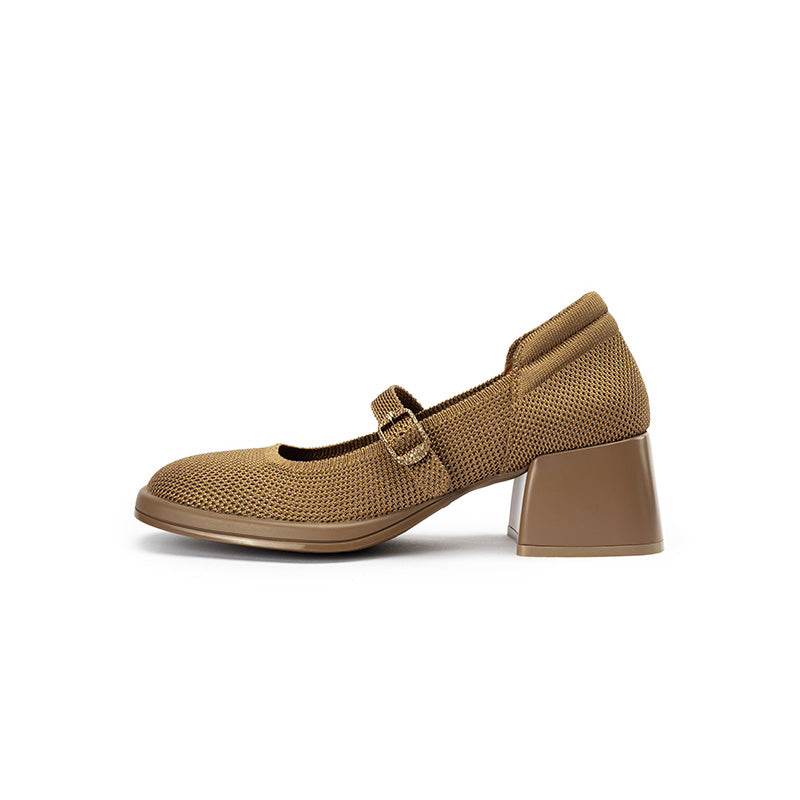 Lafayette Square Toe Mary Jane Pumps – Rhinestone Buckle Block Heel Shoes