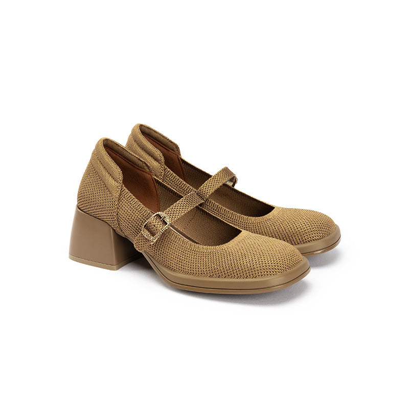 Lafayette Square Toe Mary Jane Pumps – Rhinestone Buckle Block Heel Shoes