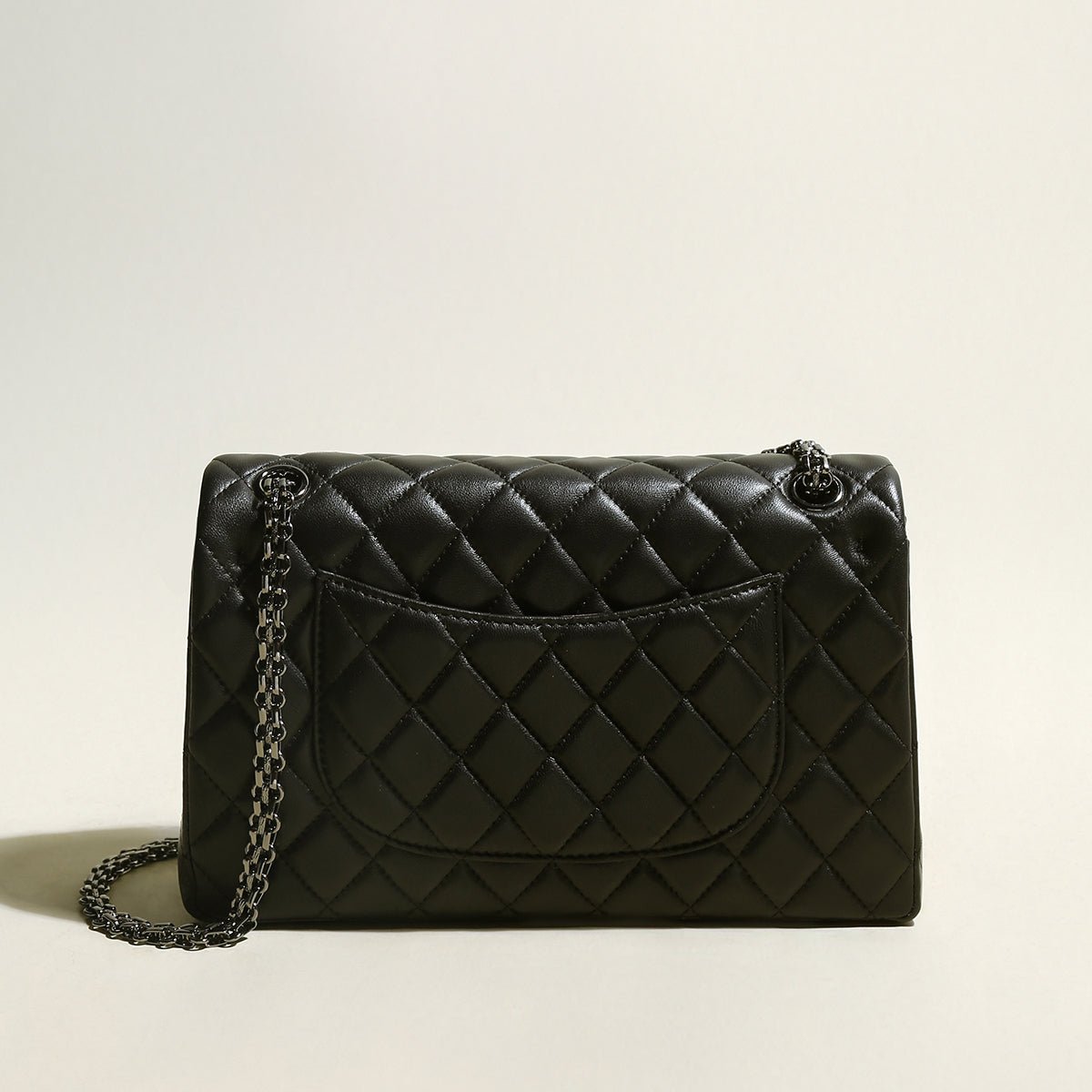 Large Black Quilted Lambskin Leather Flap Shoulder Bag – Diamond Quilted Chain Strap Crossbody