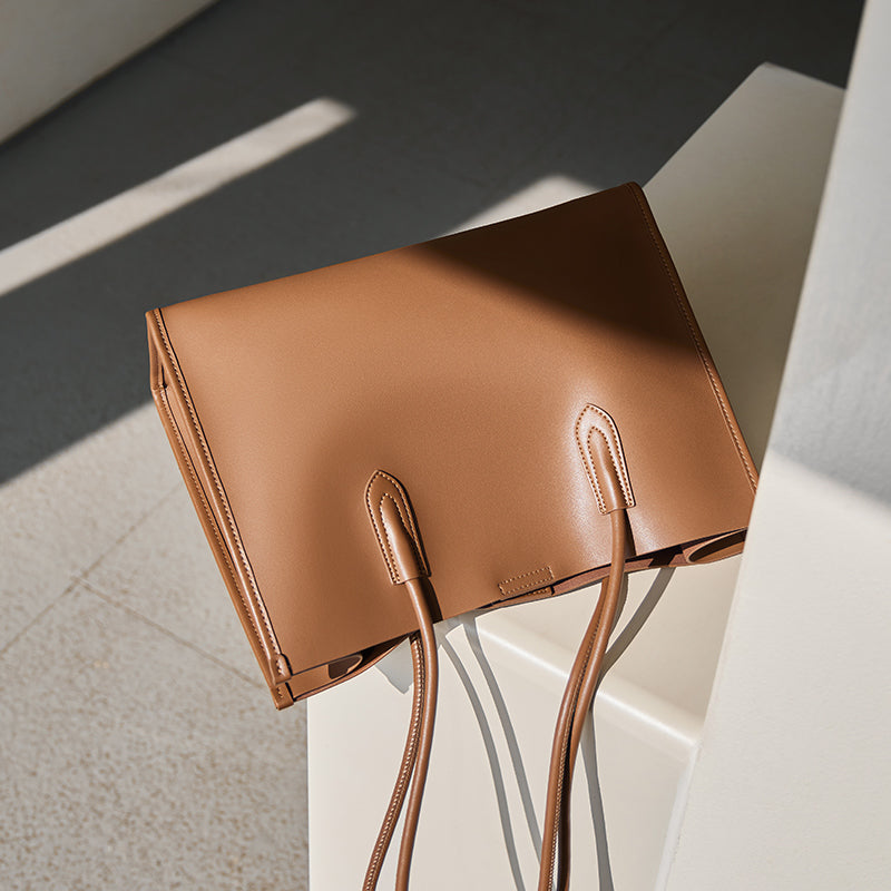 large capacity leather commuter tote bag brown 3