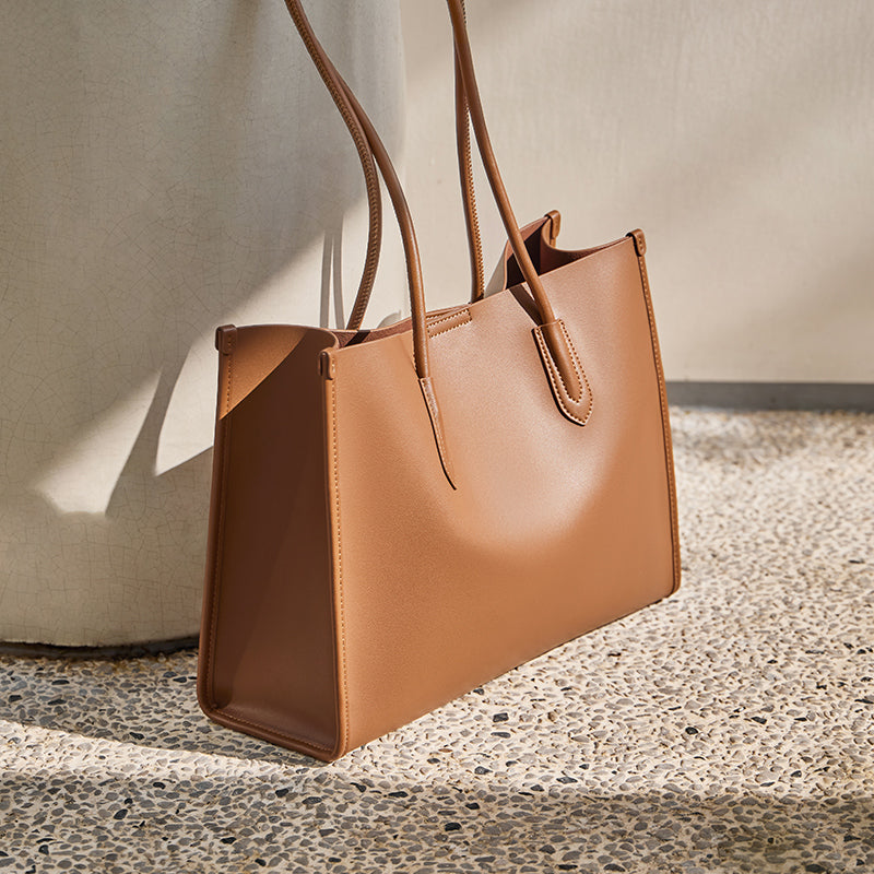 large capacity leather commuter tote bag brown 4