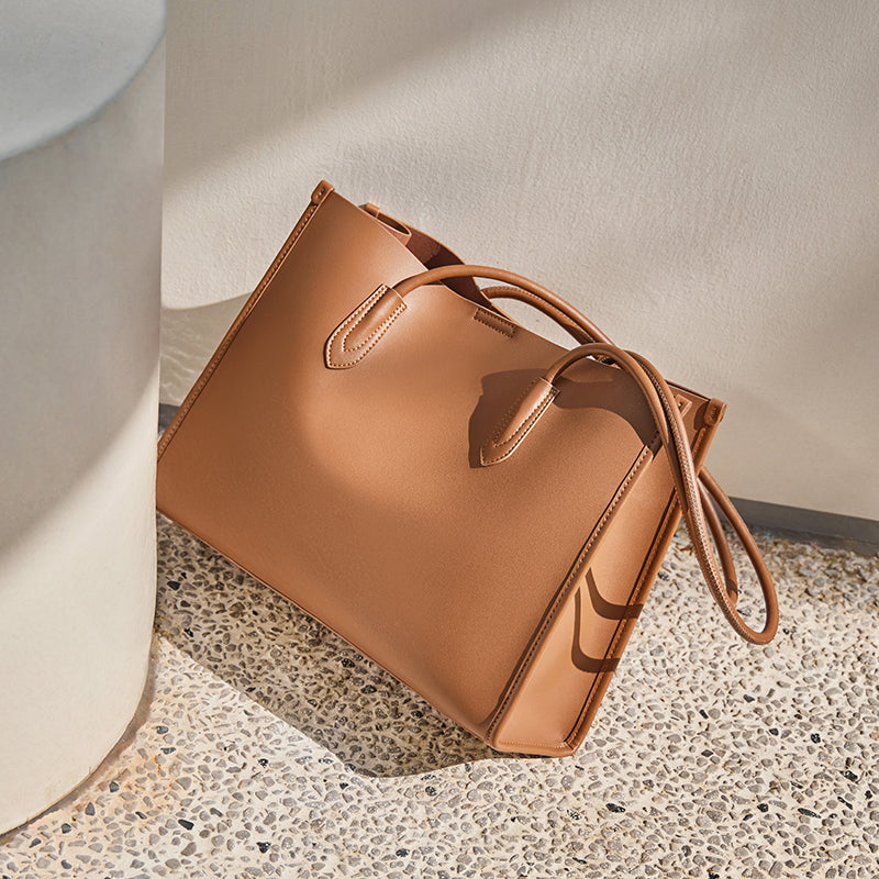 large capacity leather commuter tote bag brown 5