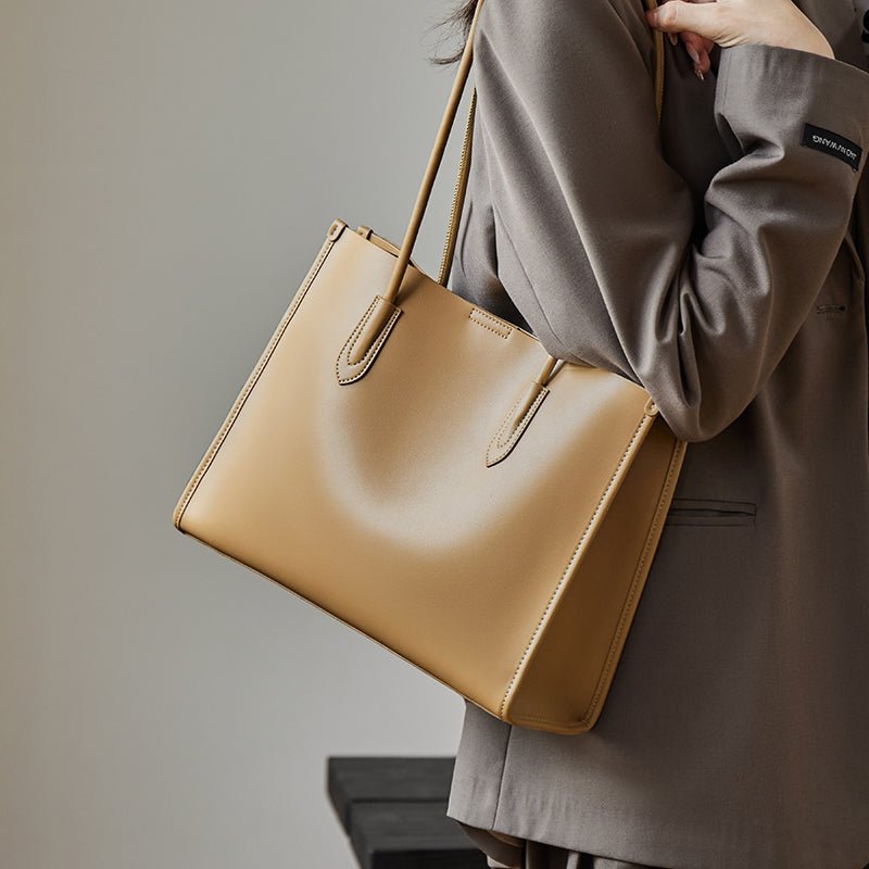 Large Capacity Leather Commuter Tote Bag