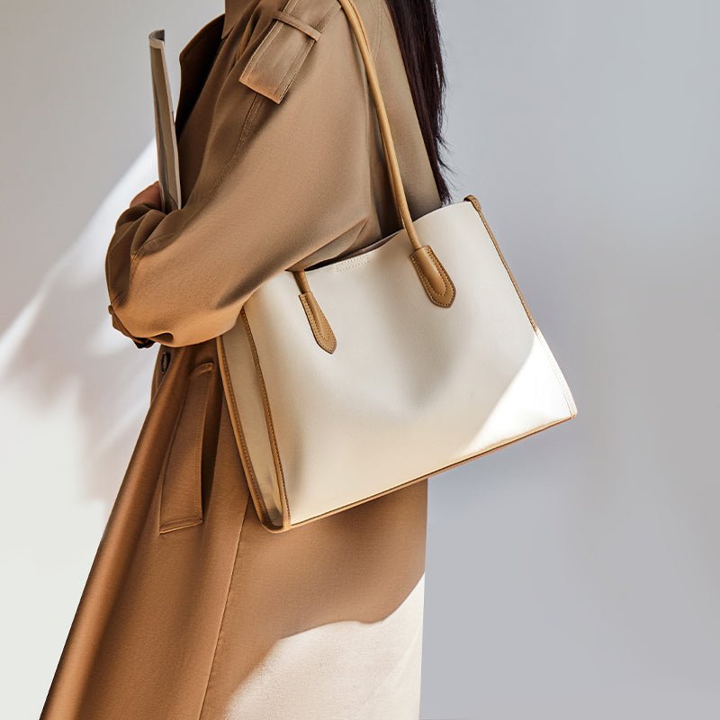 Large Capacity Leather Commuter Tote Bag
