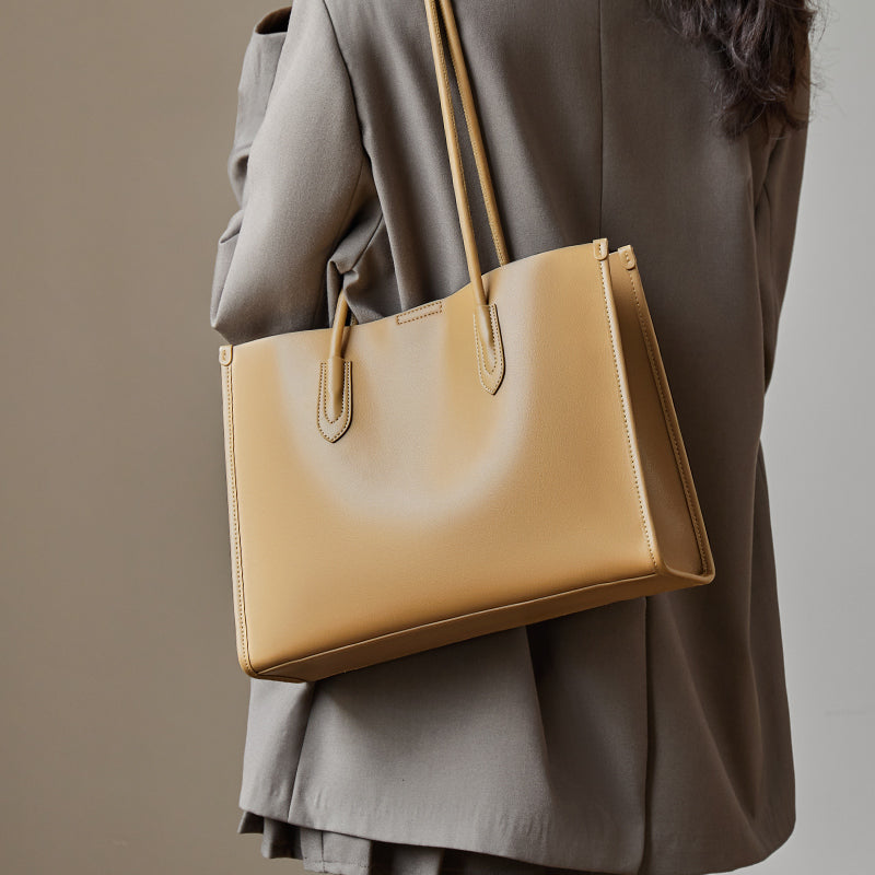 large capacity leather commuter tote bag tan 10