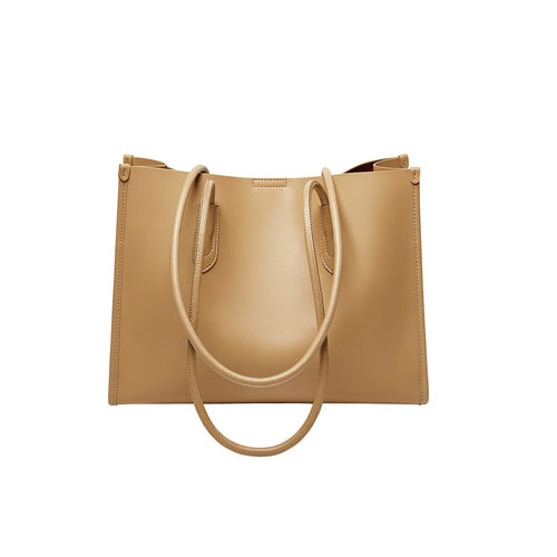 large capacity leather commuter tote bag tan 1